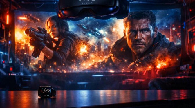 舊款 Apple Watch 螢幕與 HTC VIVE Eagle 4K 巨幕視覺對比